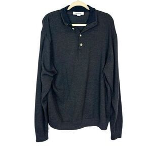 Joseph & Feiss Sweater Men XXL Merino Wool Dark Gray Quarter Button Pullover 2XL